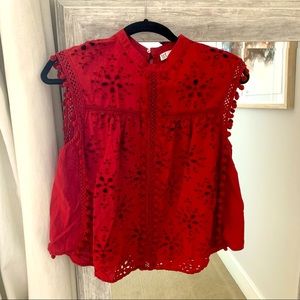Worn Once Zara TRF Red Eyelet Top